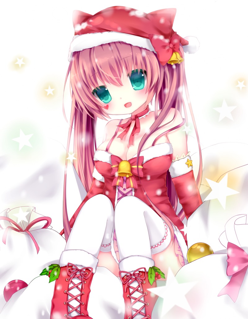 christmas, cleavage, dress, nachi, thighhighs