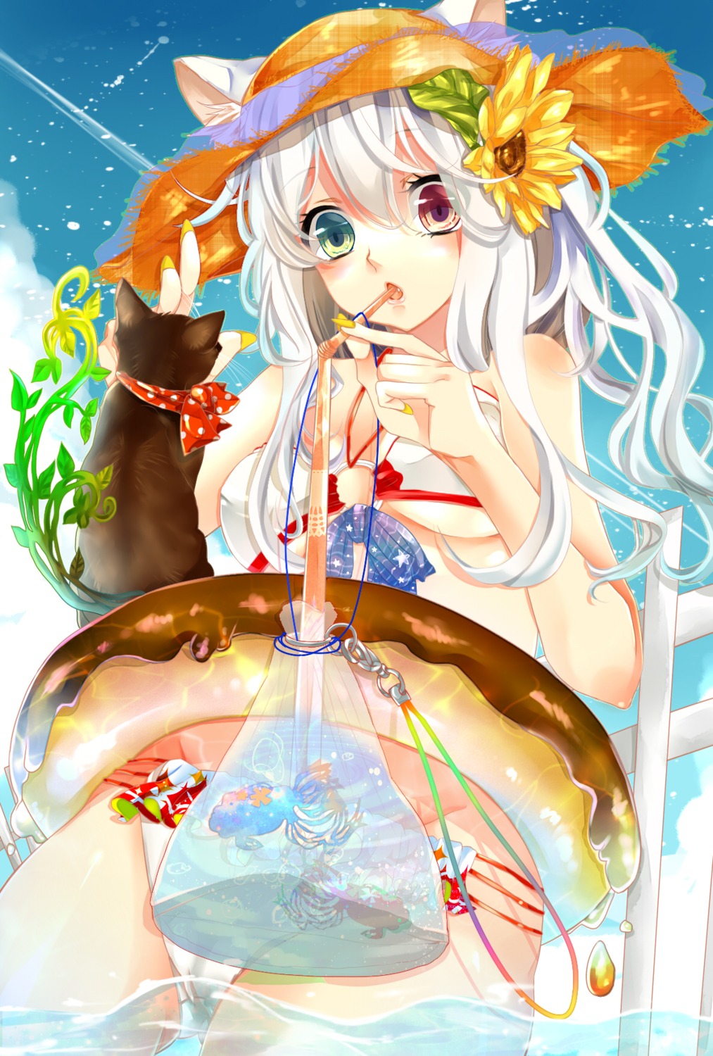 animal_ears, bikini, cleavage, heterochromia, neko, nekomimi, swimsuits, togashi, wet