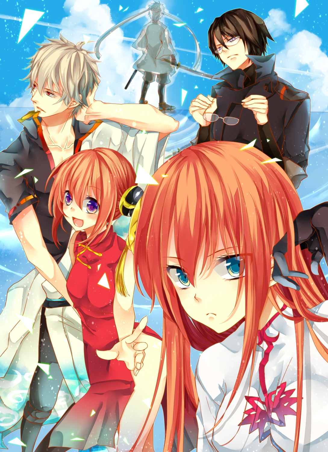 chinadress, gintama, kagura, male, megane, sakata_gintoki, shimura_shinpachi, sword