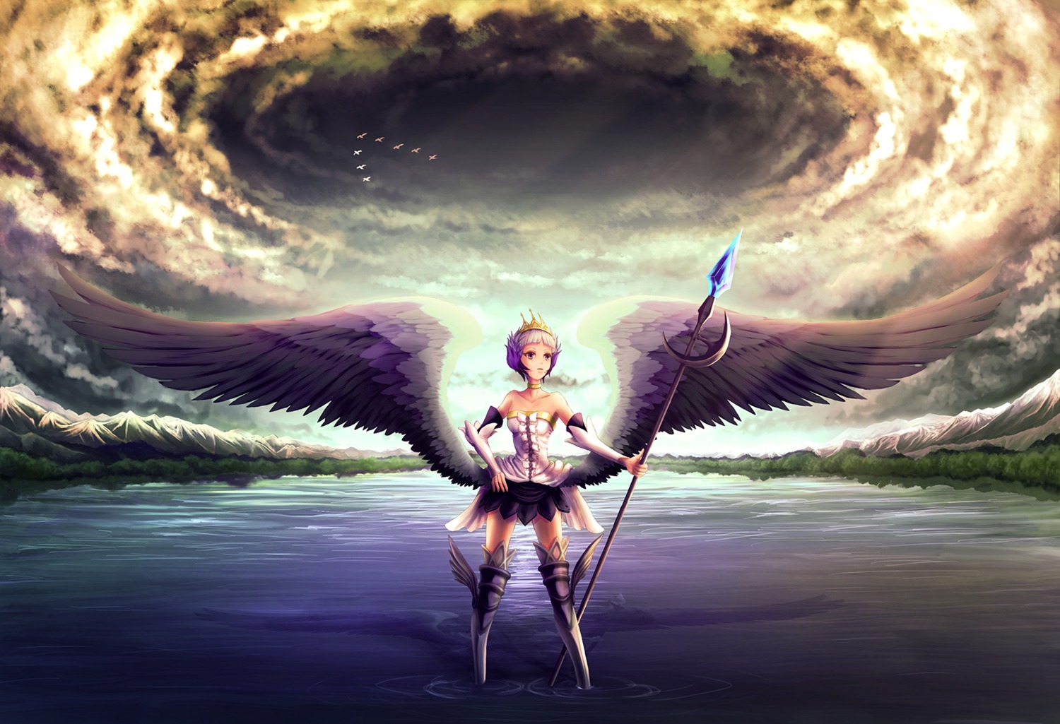 armor, gwendolyn, minus_ion, odin_sphere, thighhighs, weapon, wet, wings
