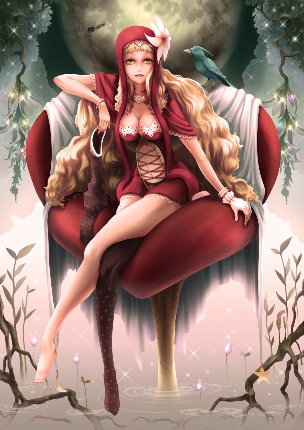 cleavage, dress, feet, minus_ion, thighhighs