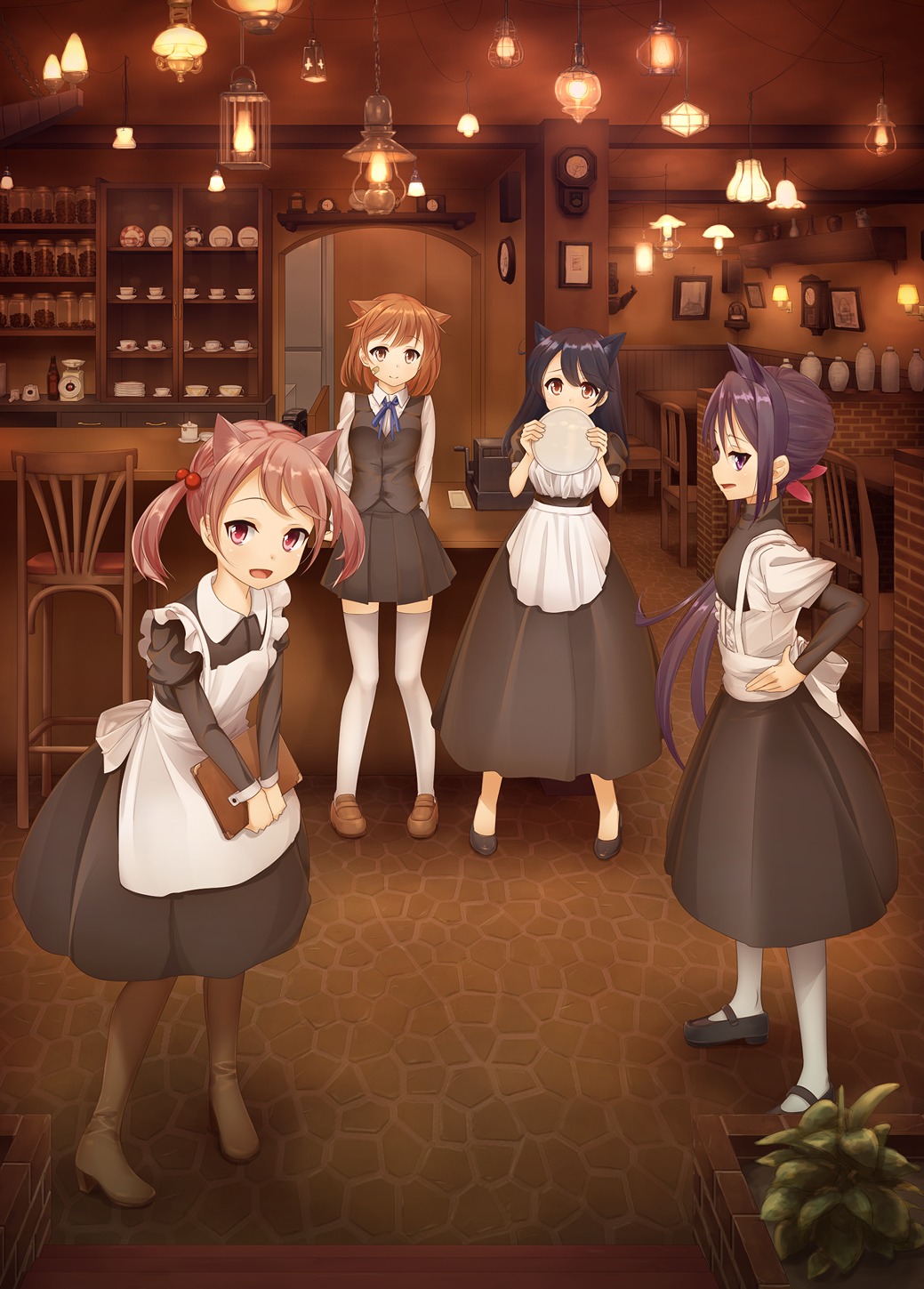 akebono_(kancolle), animal_ears, bandaid, heels, kantai_collection, lo_(rogu_ryouiki), nekomimi, oboro_(kancolle)