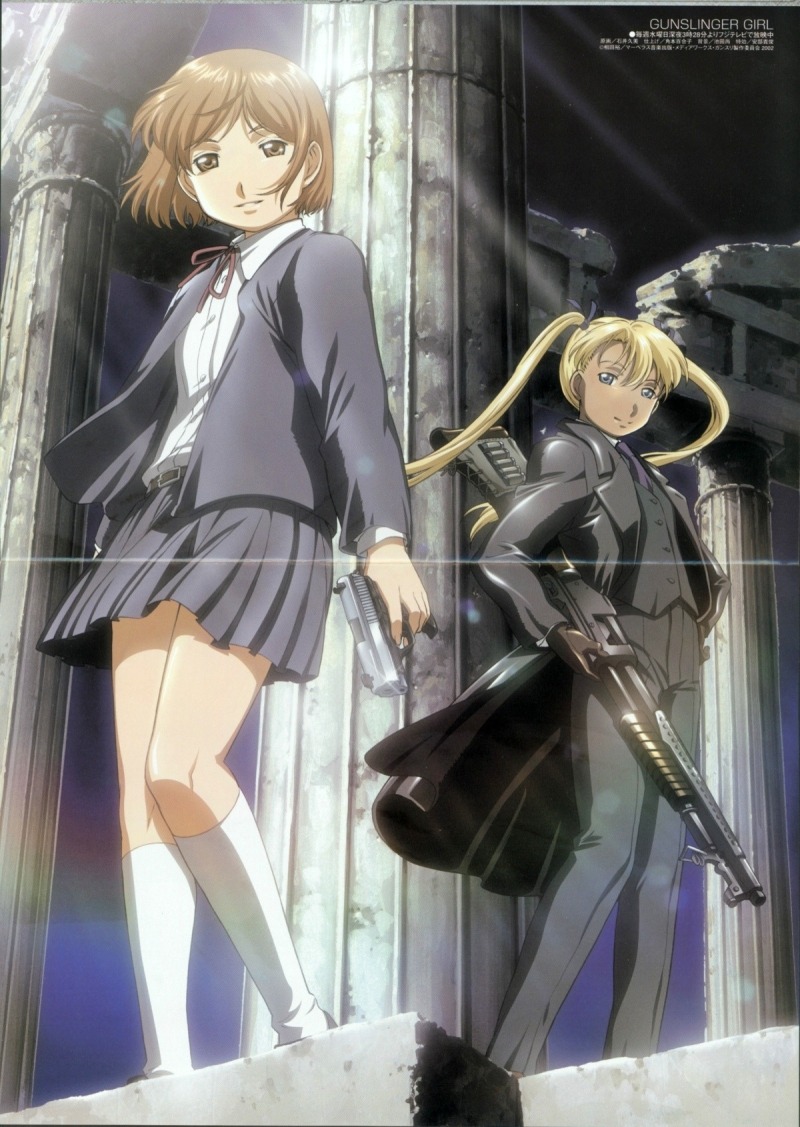 crease, fixme, gun, gunslinger_girl, henrietta_(gunslinger_girl), ishii_kumi, triela