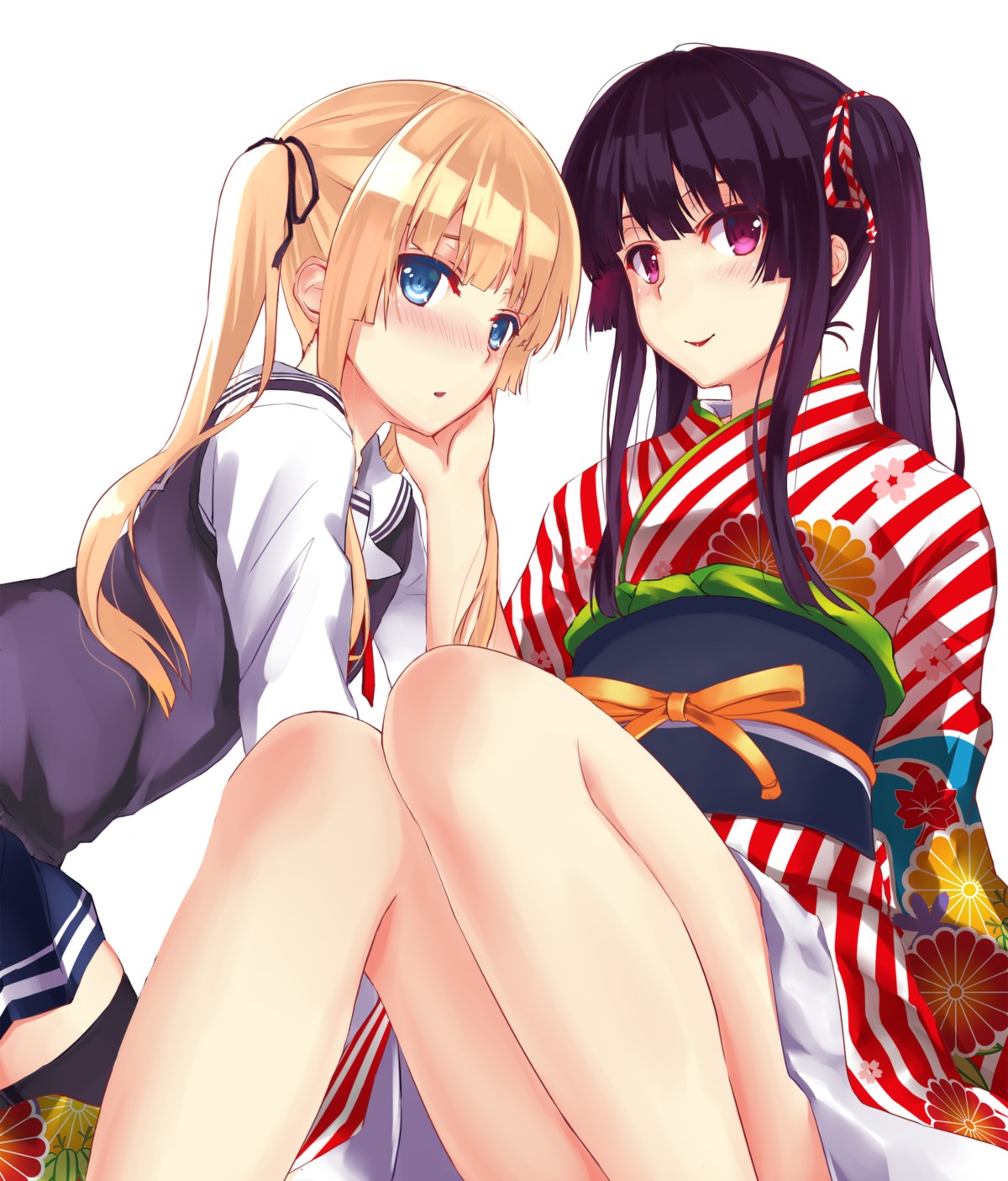 kimono, mizuki_ame, saenai_heroine_no_sodatekata, sawamura_sayuri, sawamura_spencer_eriri, seifuku, thighhighs