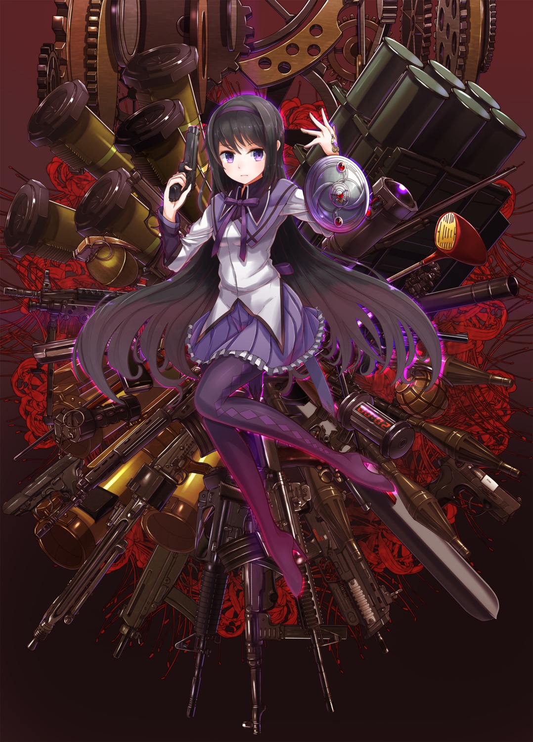akemi_homura, gun, heels, kt._(kaisou-notagui), mahou_shoujo_madoka_magica, thighhighs, weapon