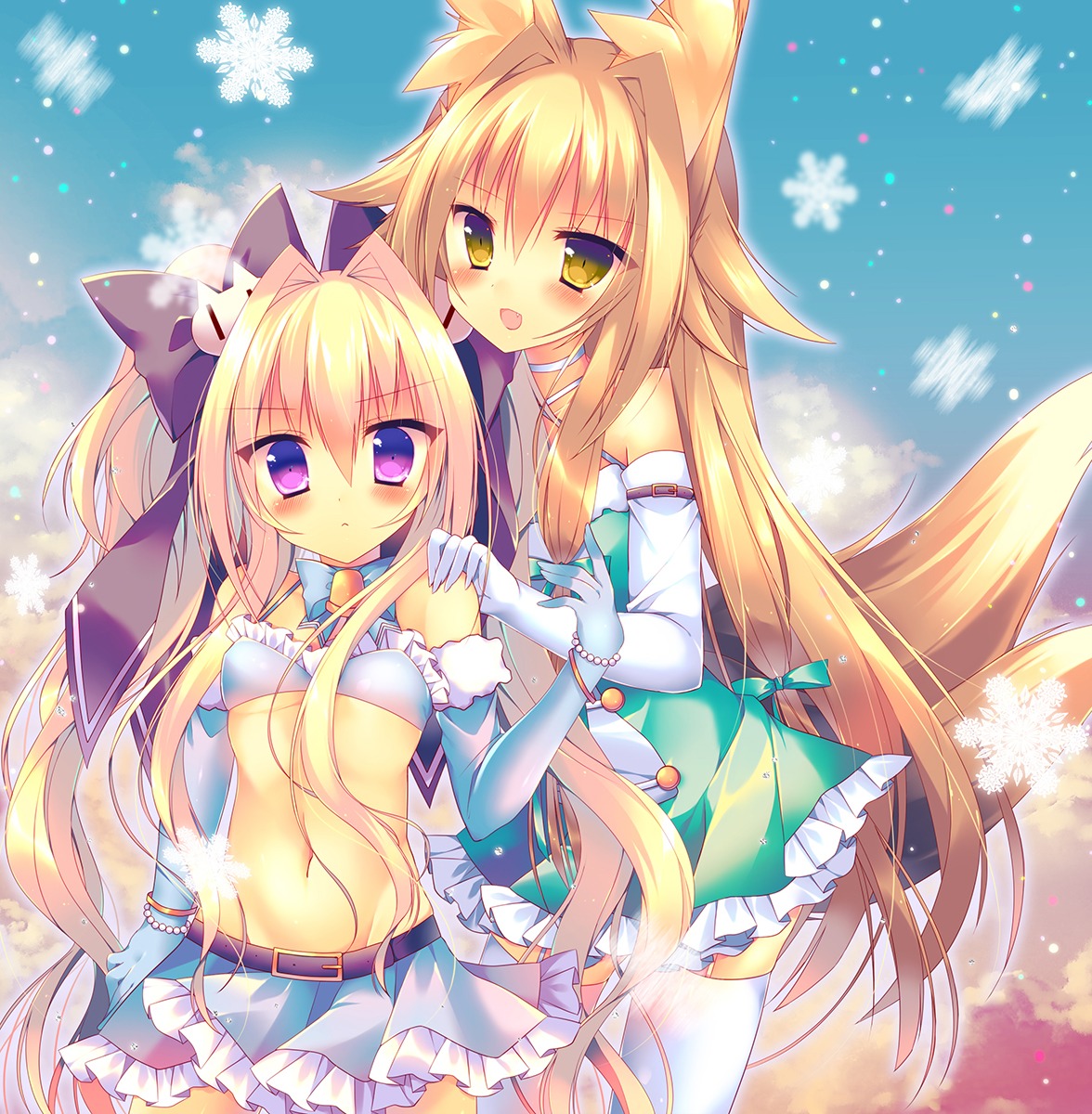 animal_ears, bikini_top, dress, kitsune, saichuu, stockings, swimsuits, tail, thighhighs