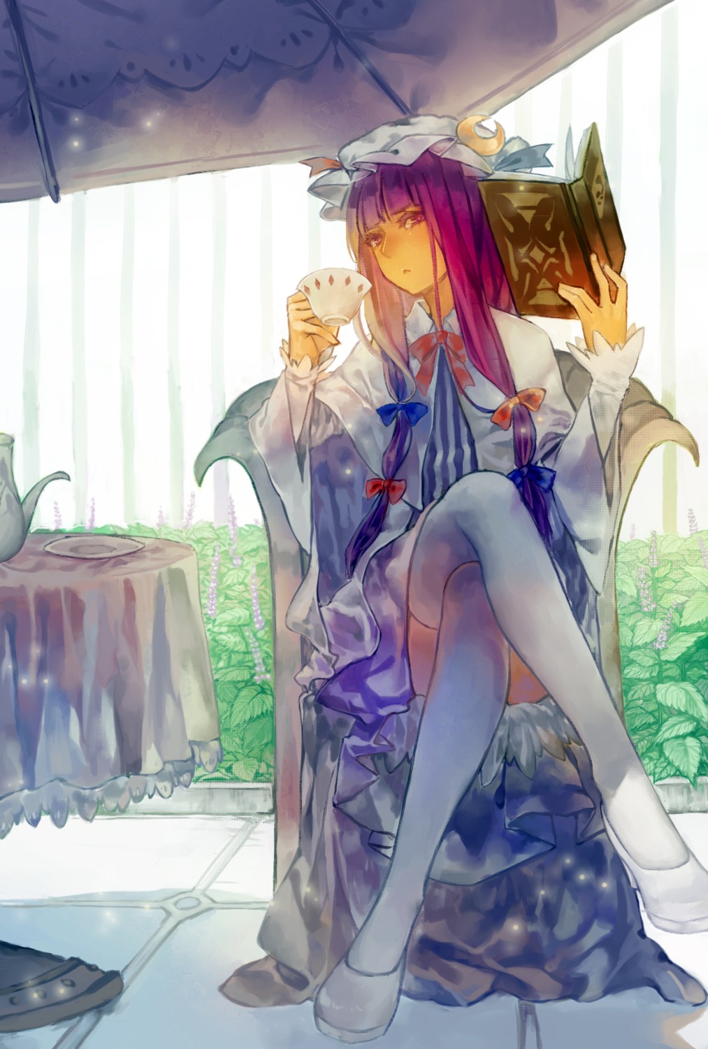 dress, heels, mister_rhino, patchouli_knowledge, thighhighs, touhou