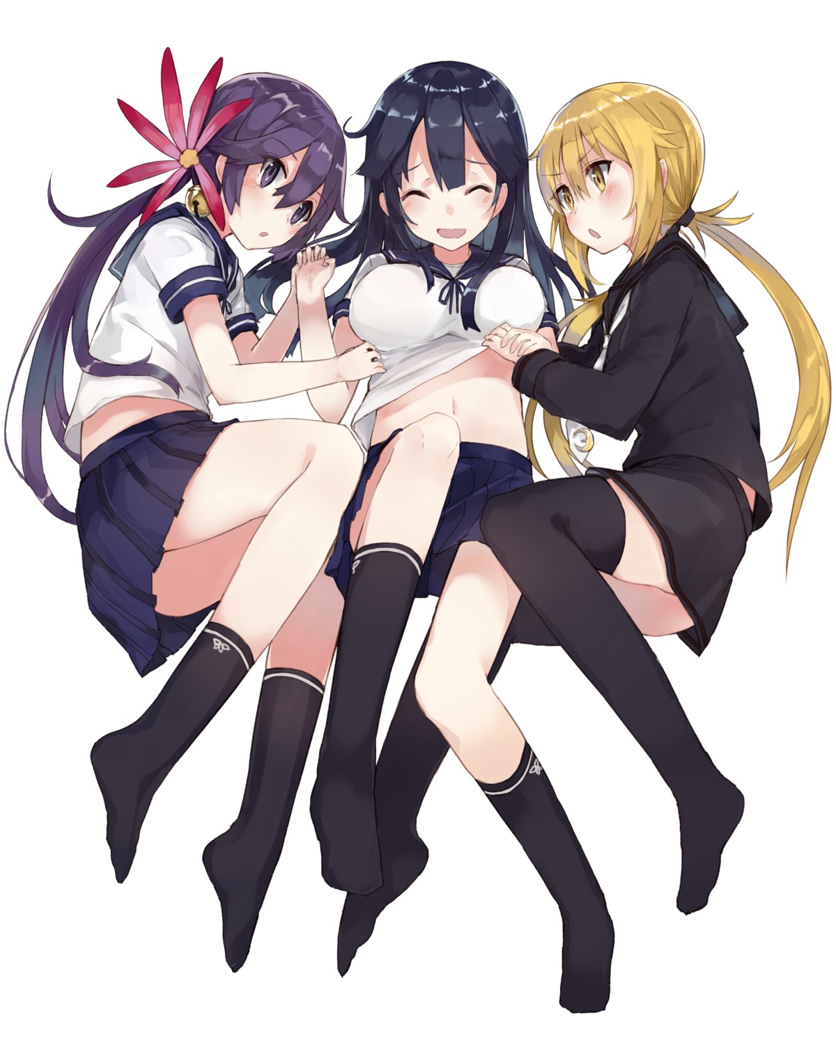 akebono_(kancolle), ass, kantai_collection, kou_mashiro, satsuki_(kancolle), seifuku, shirt_lift, thighhighs, ushio_(kancolle)