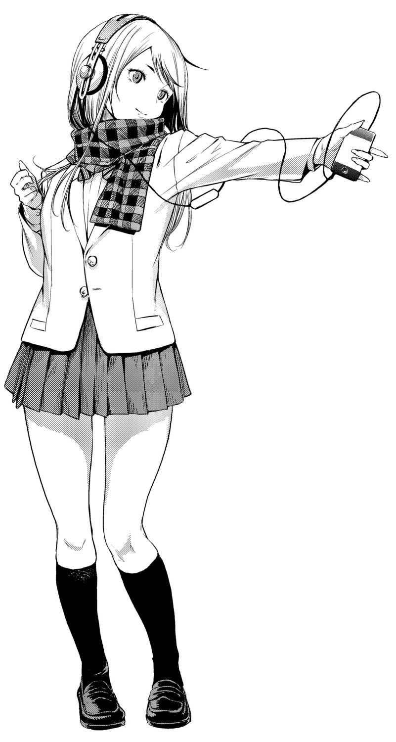 headphones, monochrome, seifuku, shiro_shougun