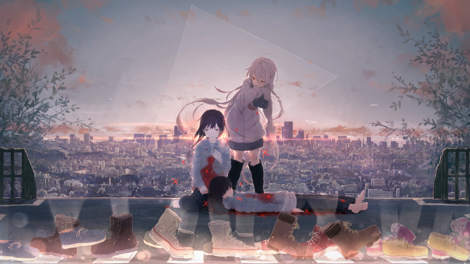 blood, dress, landscape, yuu-rin