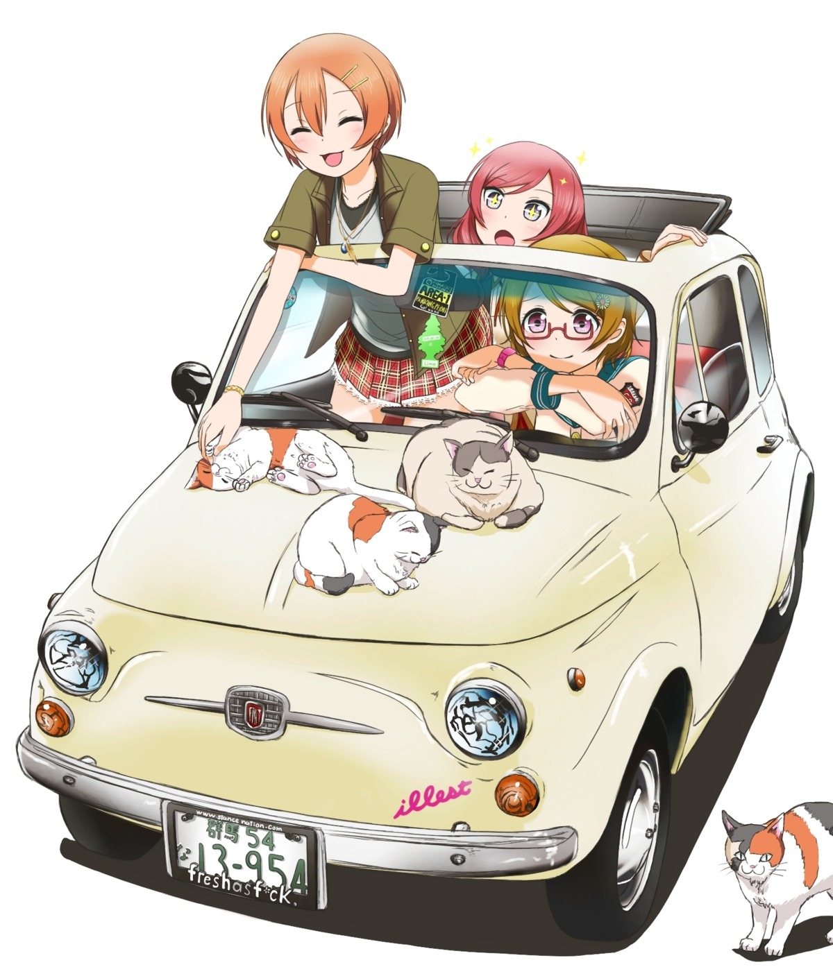hoshizora_rin, koizumi_hanayo, love_live!, love_live!_(series), megane, neko, nishikino_maki, seifuku, sweeter