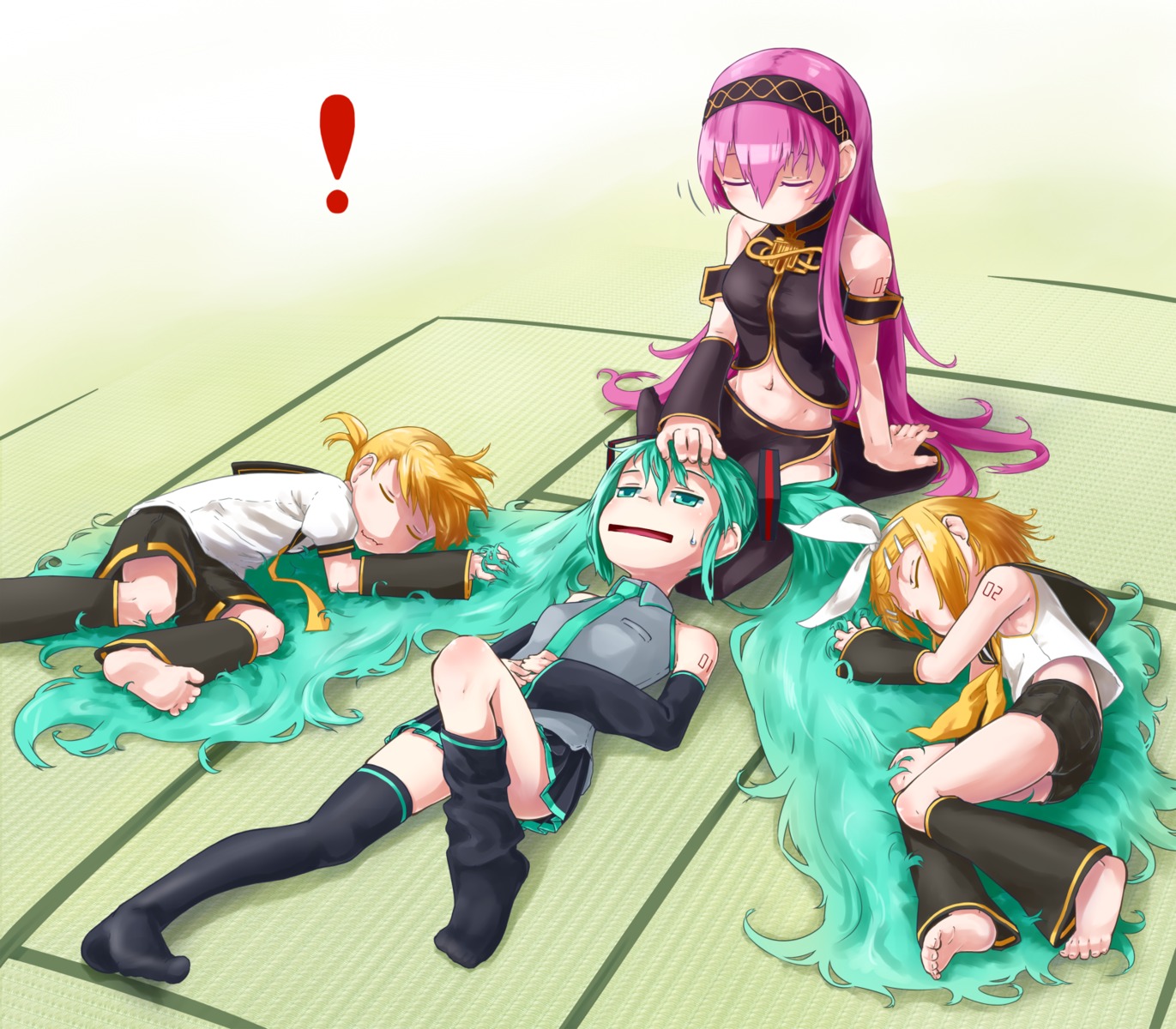 ass, feet, hatsune_miku, jaco, kagamine_len, kagamine_rin, megurine_luka, tattoo