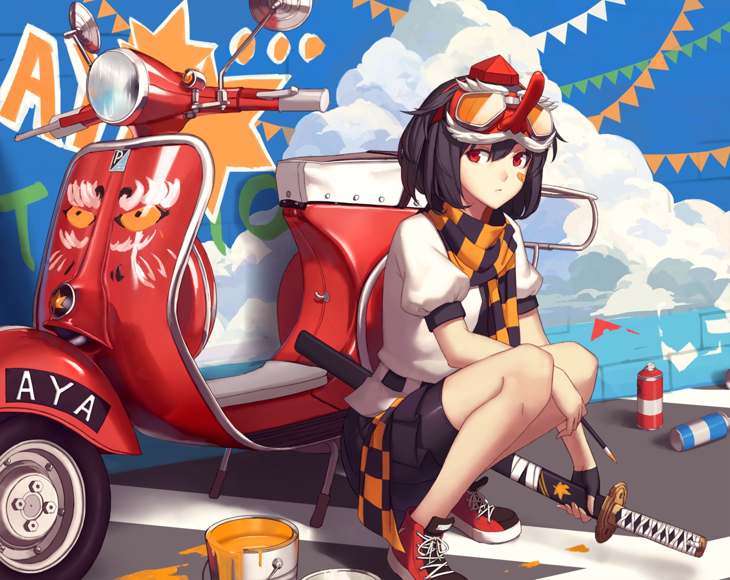 bike_shorts, liuli, shameimaru_aya, sword, touhou
