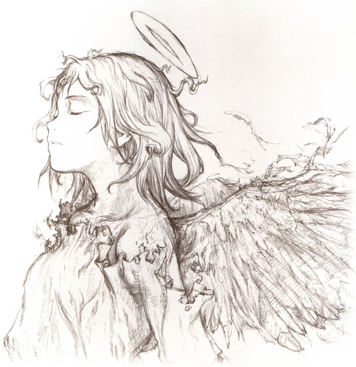 abe_yoshitoshi, haibane_renmei, monochrome, rakka, wings