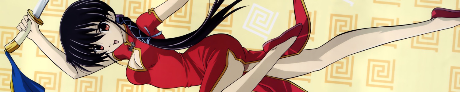chinadress, cleavage, happy_lesson, kuuron_nagatsuki, stick_poster, sword