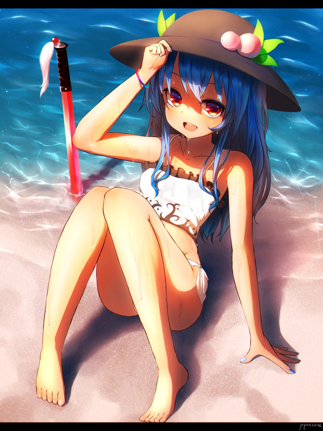feet, hinanawi_tenshi, pyonsuke_(pyon2_mfg), swimsuits, sword, touhou, wet