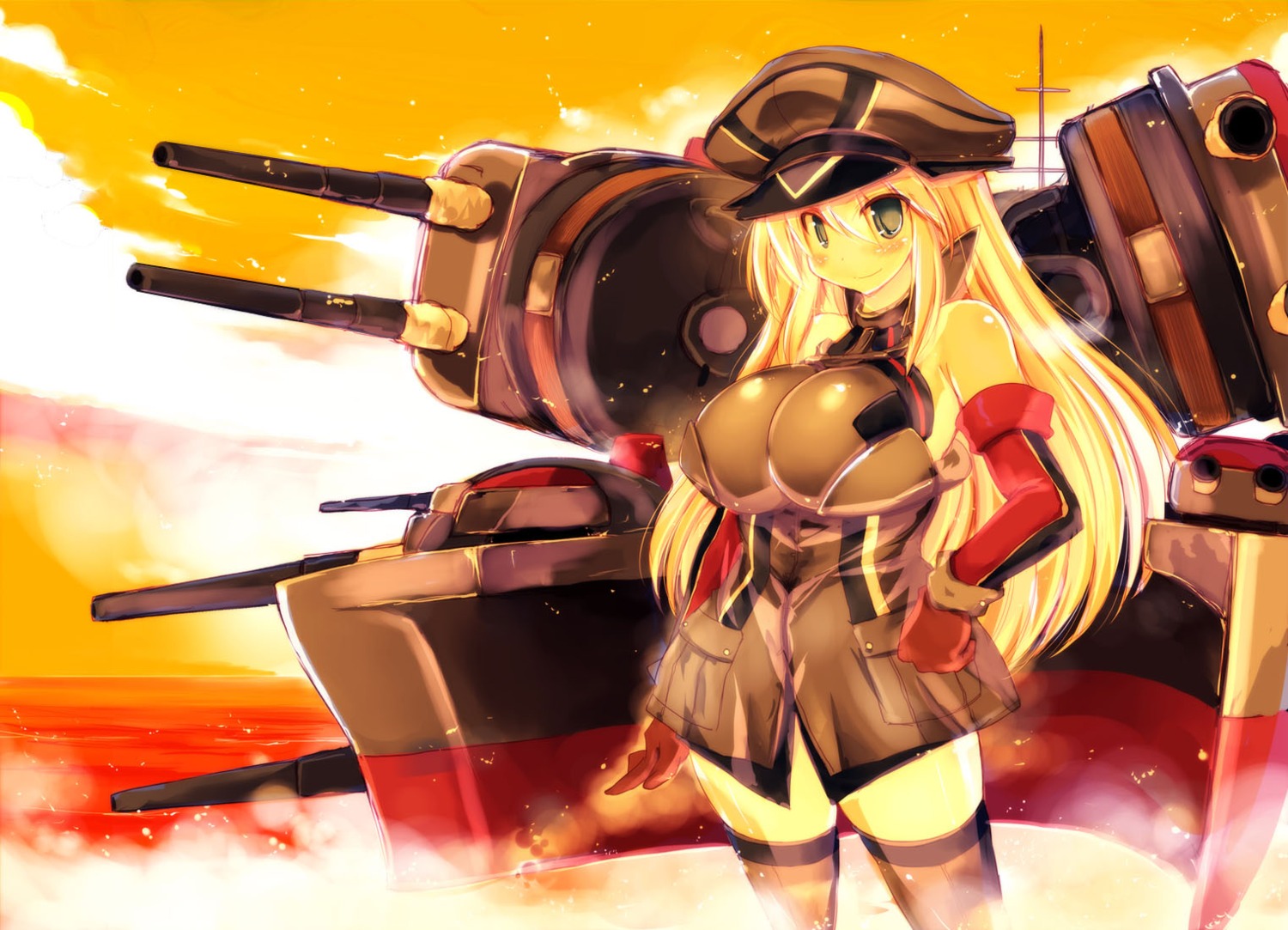 bismarck_(kancolle), jpeg_artifacts, kantai_collection, sakaki_(artist), thighhighs