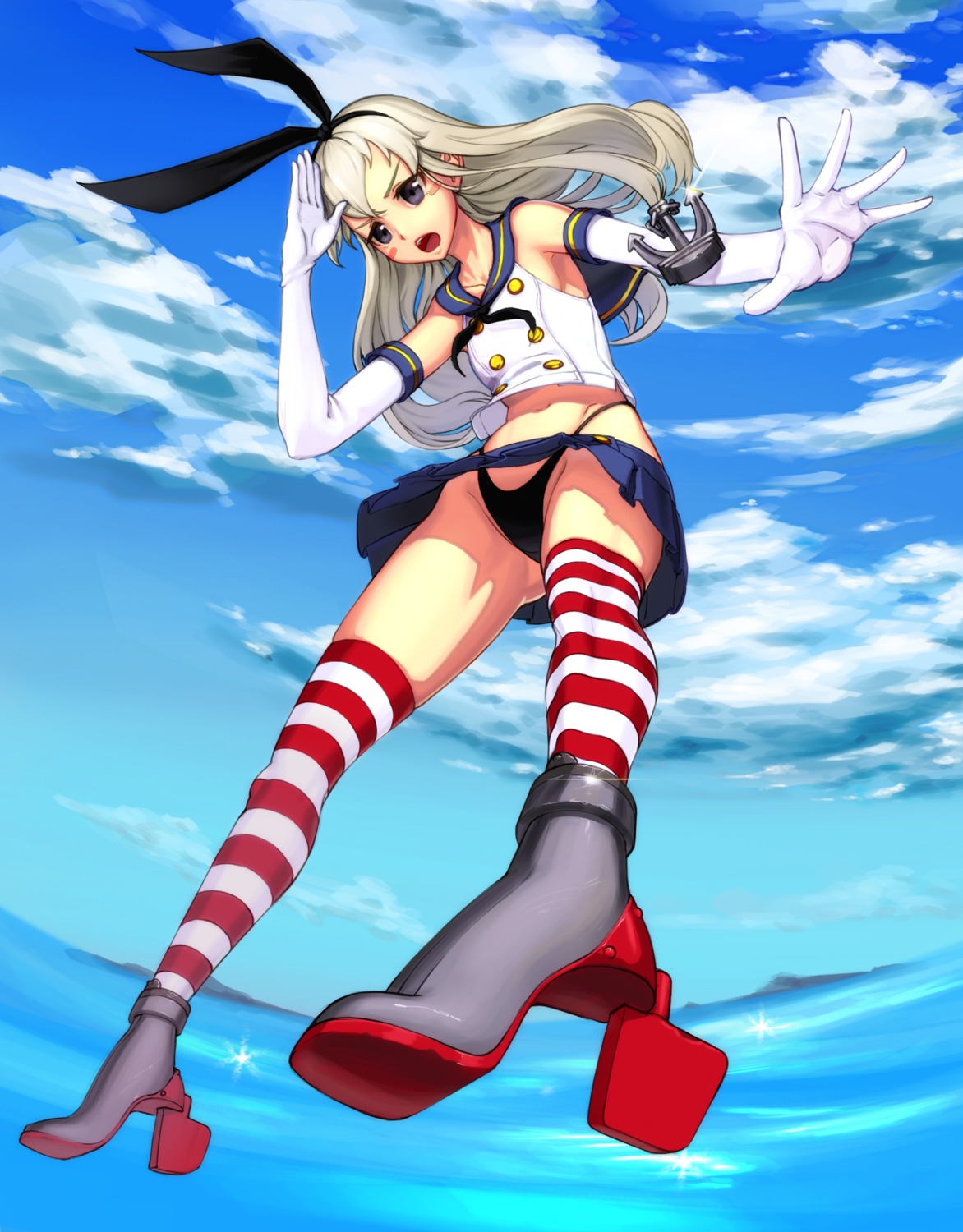 botro, heels, kantai_collection, pantsu, shimakaze_(kancolle), thighhighs, thong