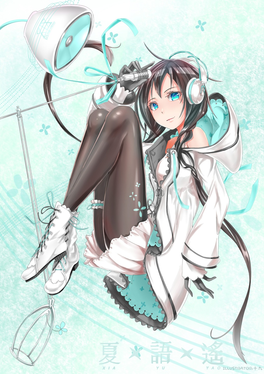 ass, dress, garter, headphones, pantyhose, shijiu_(adamhutt), utau, xia_yu_yao