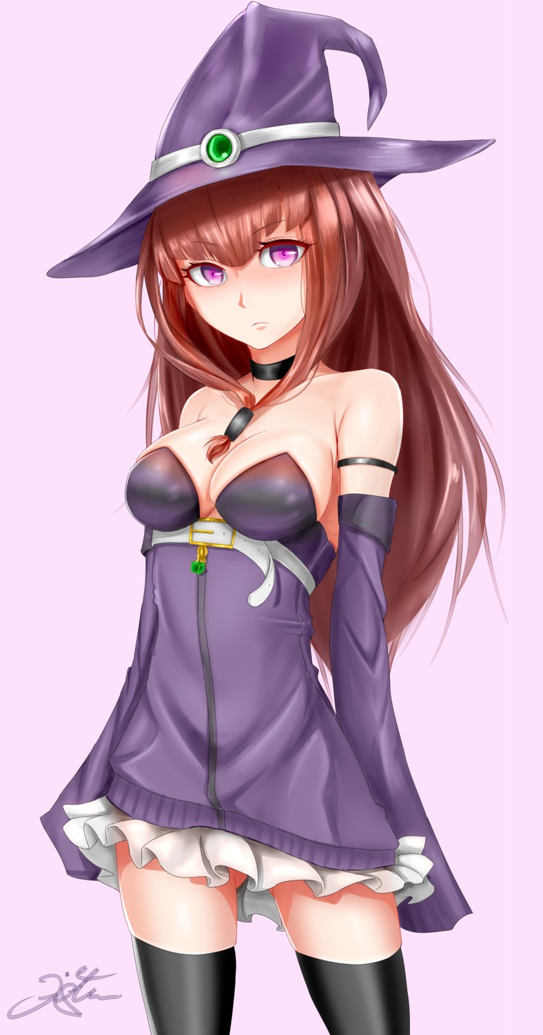 cleavage, minecraft, no_bra, shijiu_(adamhutt), thighhighs, witch