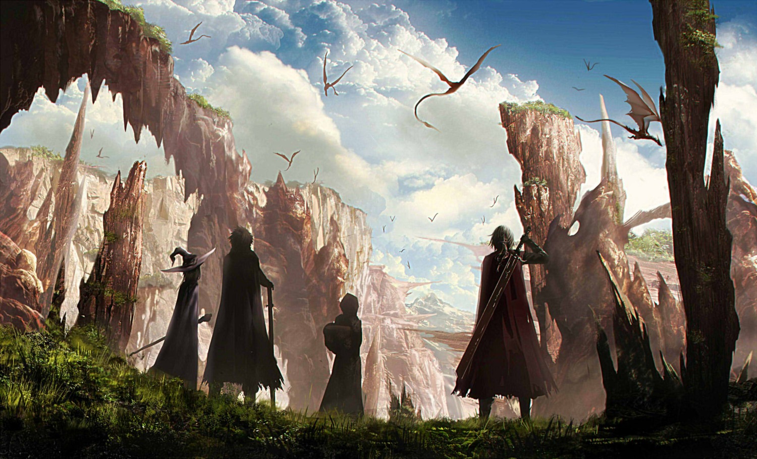 landscape, mogumo, sword, weapon, witch