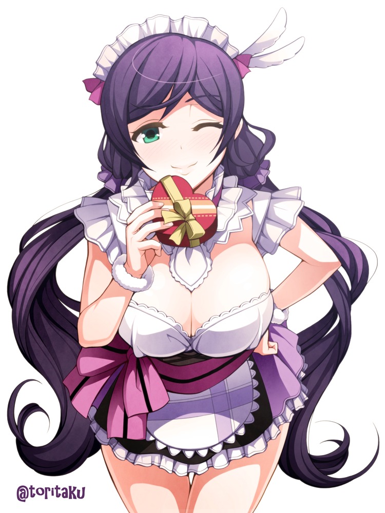 cleavage, love_live!, love_live!_(series), maid, torigoe_takumi, toujou_nozomi, valentine