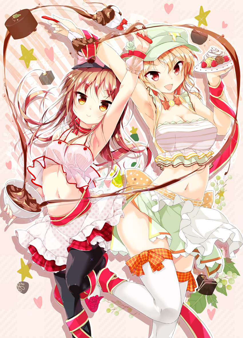 cafe-chan_to_break_time, cafe_(cafe-chan_to_break_time), cleavage, pantyhose, porurin, thighhighs, valentine