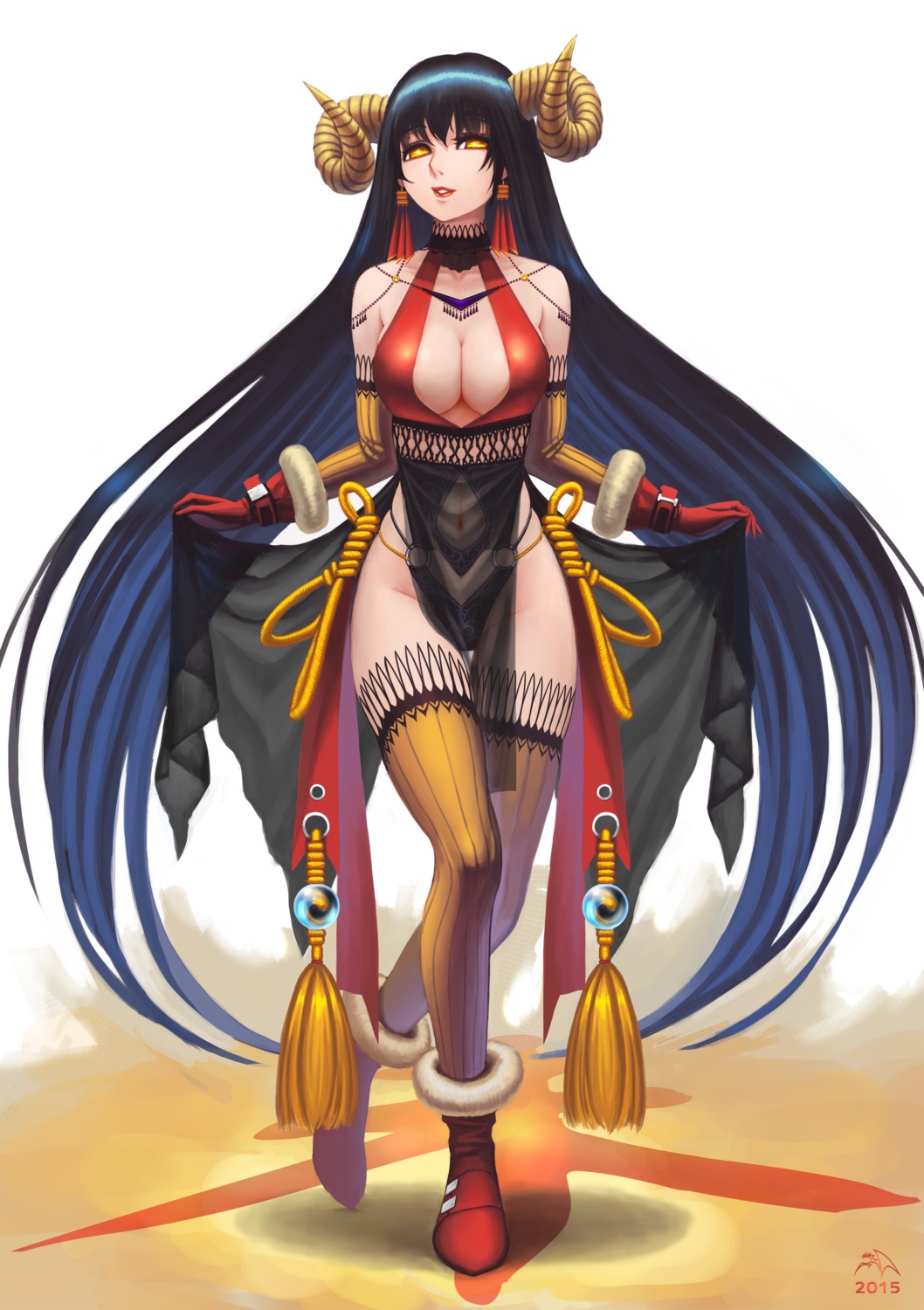 cleavage, darkmuleth, horns, no_bra, see_through, thighhighs