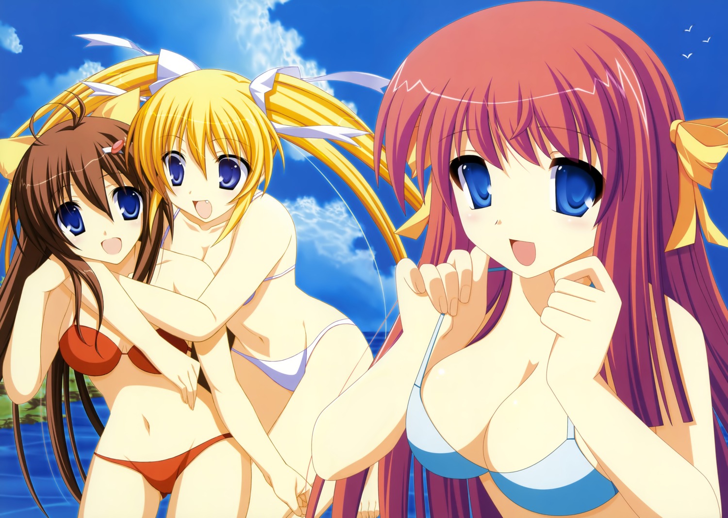 bikini, cleavage, himenomiya_miharu, inuzumi_masaki, loversoul, mochida_nao, step_x_steady, swimsuits, tooyama_izumi