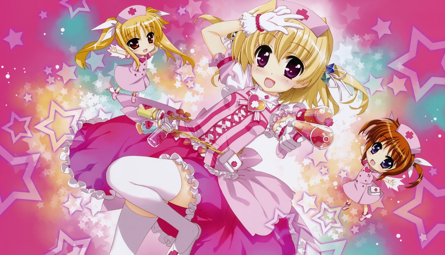 chibi, fate_testarossa, fujima_takuya, gun, mahou_shoujo_lyrical_nanoha, nurse, shamal, takamachi_nanoha