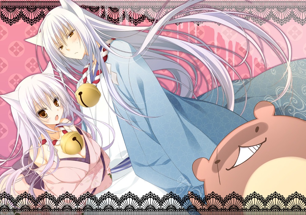 animal_ears, breast_hold, cleavage, gugure!_kokkuri-san, inugami_kira, kimono, kitsune, open_shirt