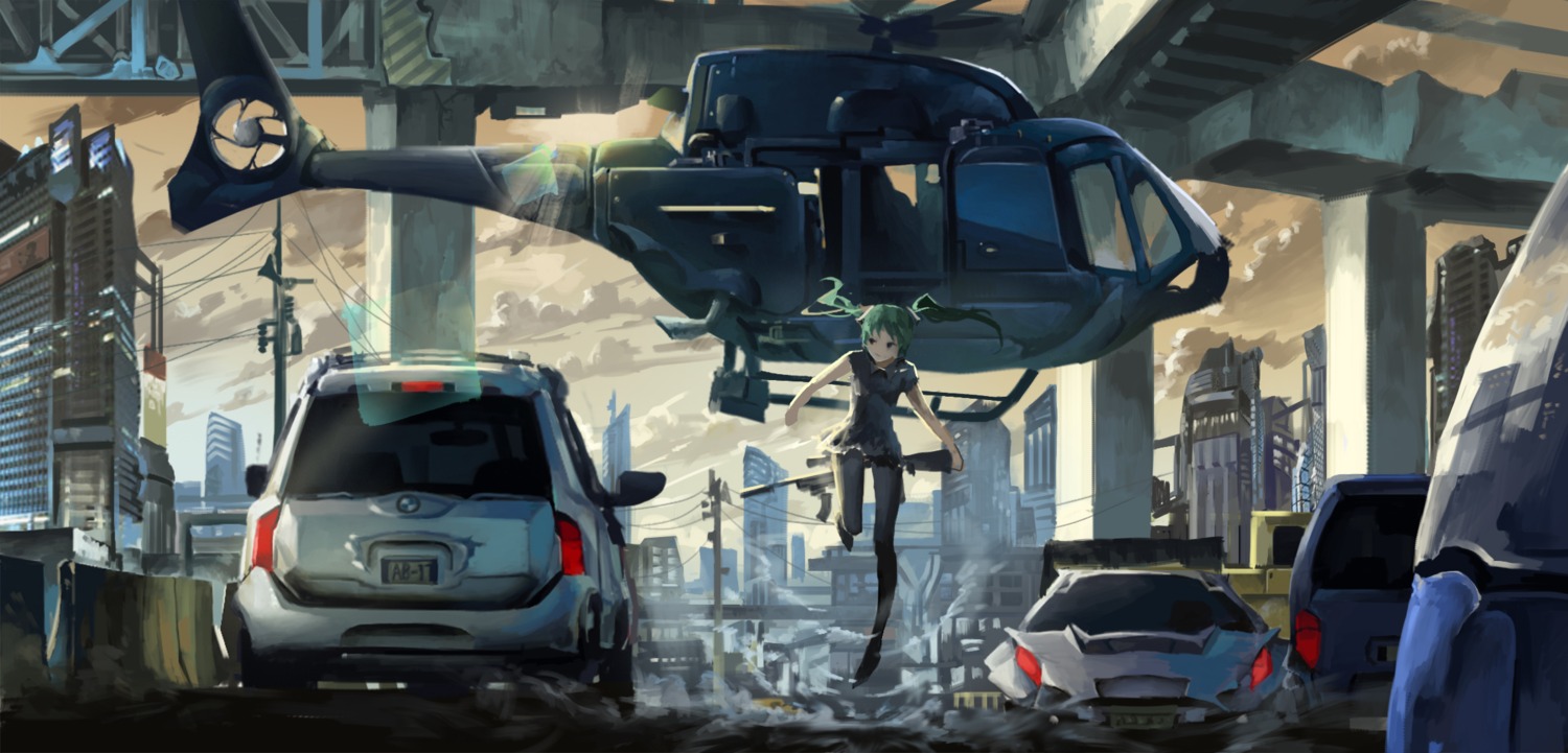 gun, hatsune_miku, pantyhose, vocaloid, zha