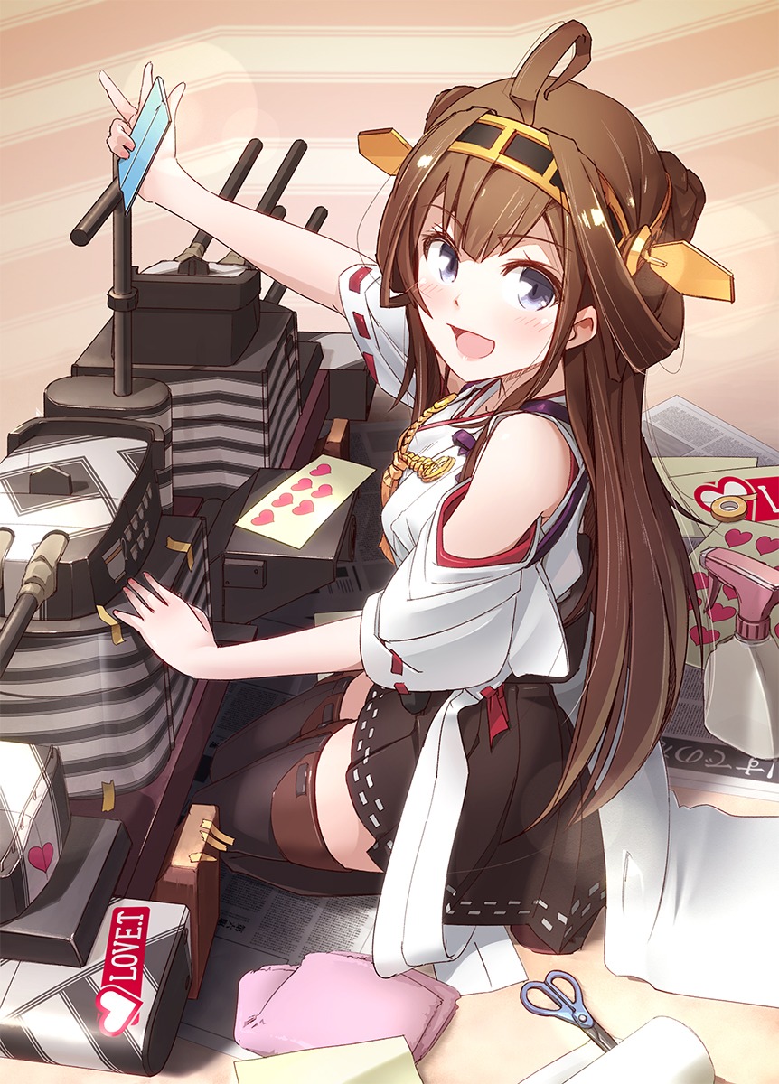 kantai_collection, kongou_(kancolle), pomon_illust, thighhighs