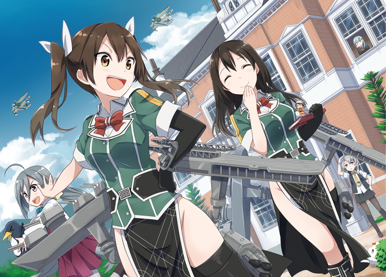 ayuya_naka_no_hito, chibi, chikuma_(kancolle), gochou_(comedia80), kantai_collection, kiyoshimo_(kancolle), nopan, nowaki_(kancolle)