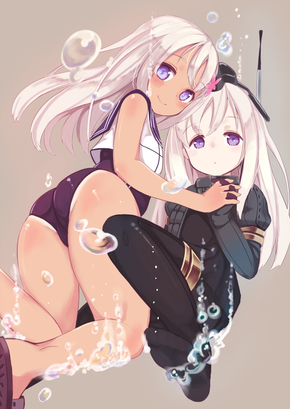 amacha, ass, bodysuit, kantai_collection, ro-500, school_swimsuit, swimsuits, tan_lines, u-511, wankoo-mikami