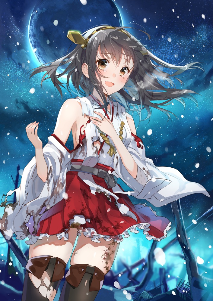 haruna_(kancolle), kantai_collection, no_bra, thighhighs, torn_clothes, yunco