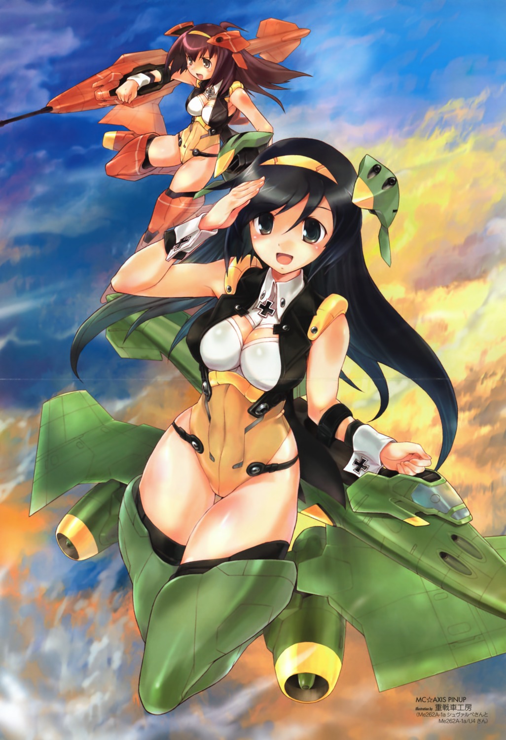 bodysuit, cleavage, crease, fixme, juusensha_koubou, mc_axis, mecha_musume, thighhighs
