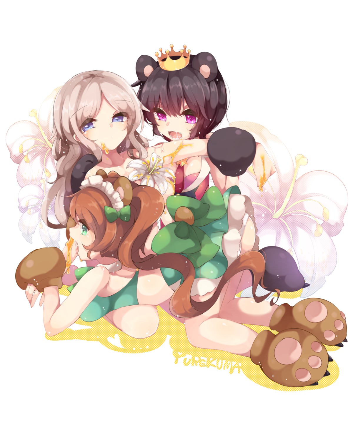 animal_ears, ass, bikini_top, cream, kaenuco, pantsu, swimsuits, tsubaki_kureha, yuri_kuma_arashi, yurigasaki_ruru, yurishiro_ginko