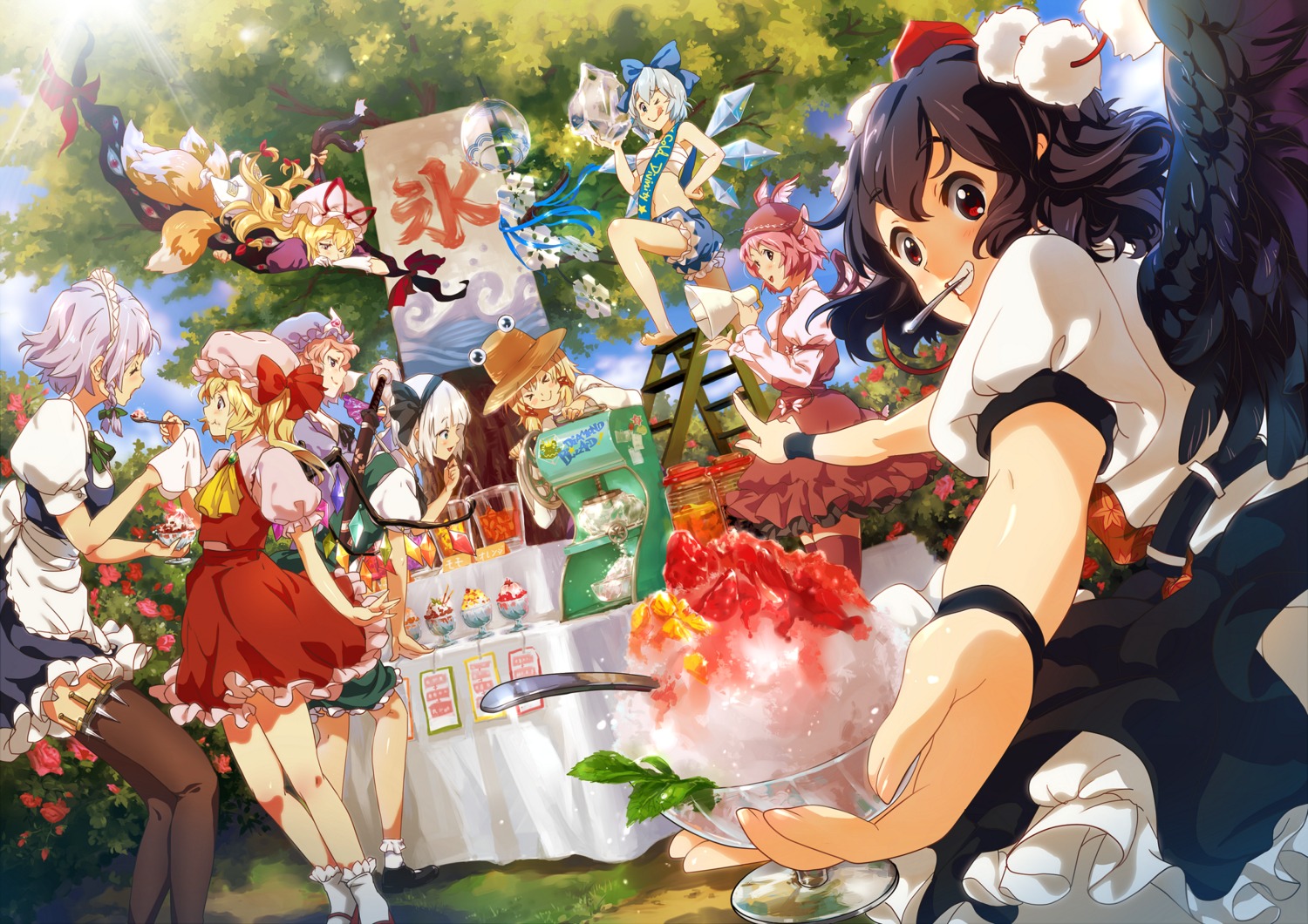animal_ears, bloomers, esha, flandre_scarlet, izayoi_sakuya, konpaku_youmu, maid, moriya_suwako