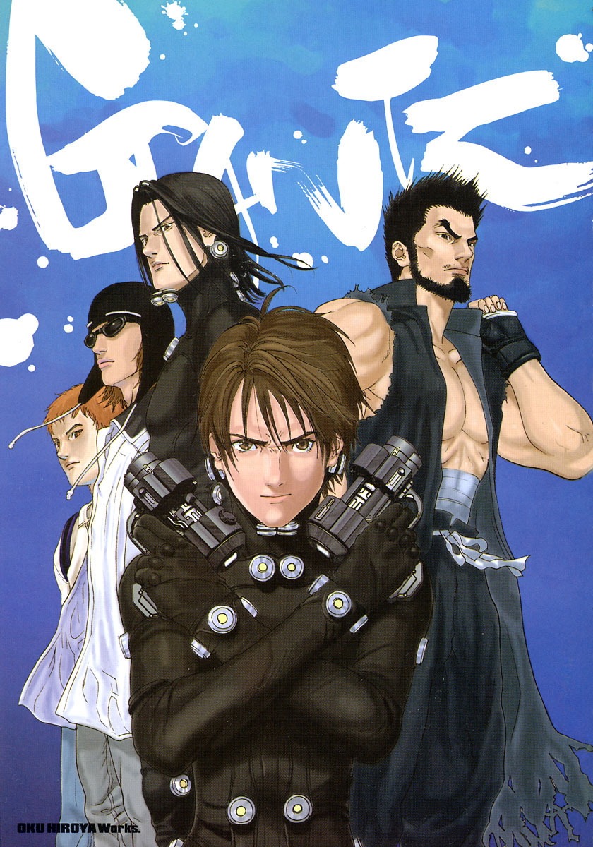 bodysuit, gantz, gun, izumi_shion, kaze_daizaemon, kurono_kei, male, megane