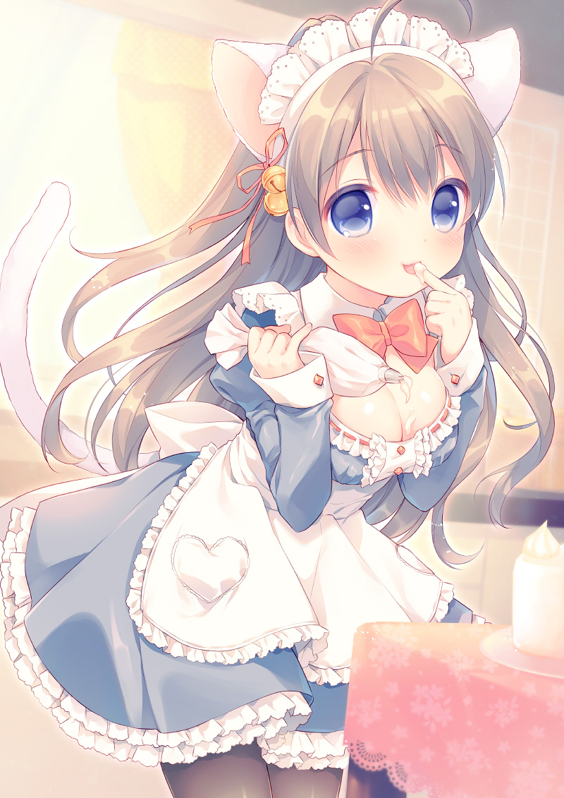 cleavage, cream, maid, moe2015, pantyhose, usashiro_mani