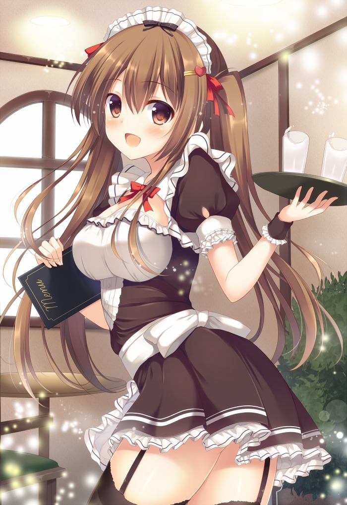 ass, cleavage, maid, moe2015, stockings, thighhighs, tomoo