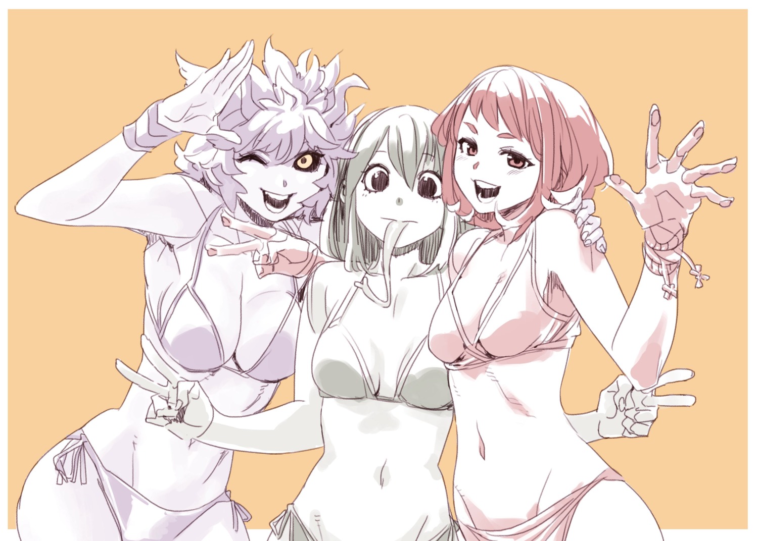 archvermin, ashido_mina, asui_tsuyu, bikini, boku_no_hero_academia, cleavage, swimsuits, uraraka_ochako