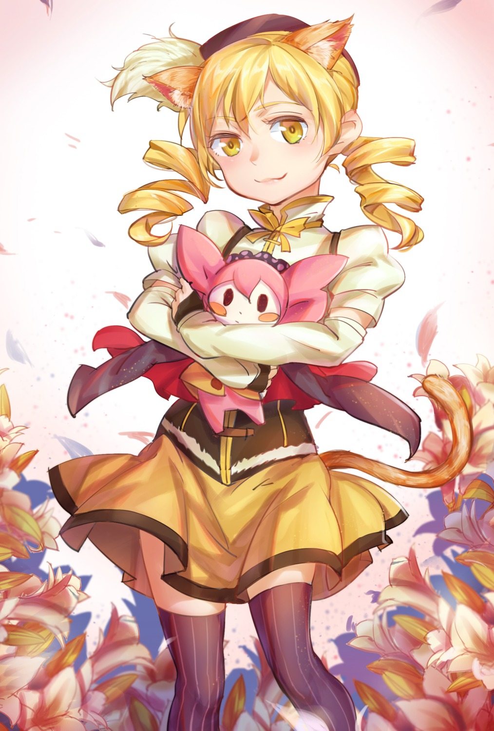 animal_ears, charlotte_(madomagi), mahou_shoujo_madoka_magica, nekomimi, pg_(pgouwoderen), tail, thighhighs, tomoe_mami