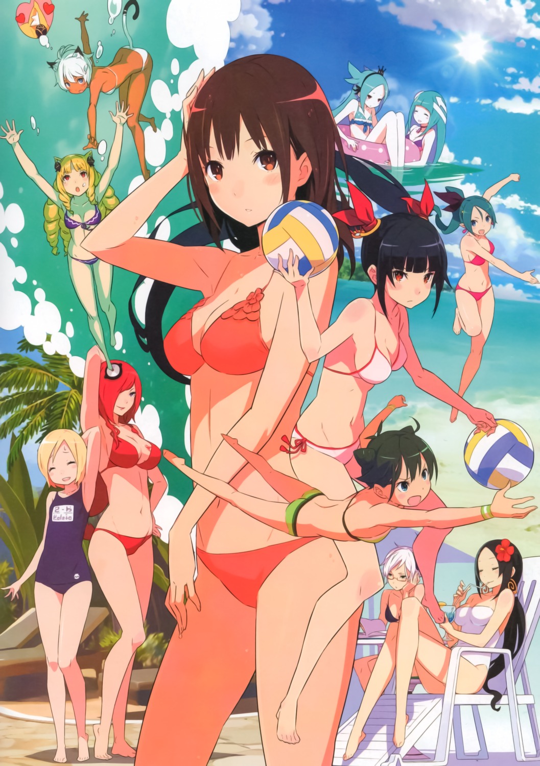 animal_ears, ass, bikini, cleavage, conception, feet, megane, nekomimi