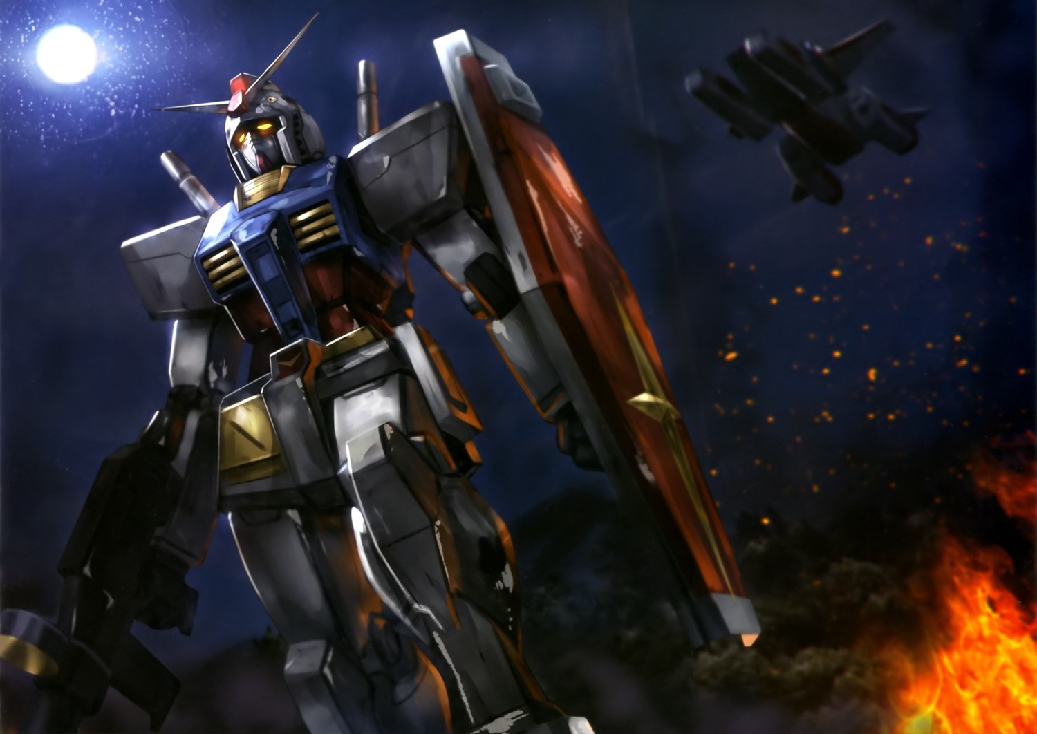 gun, gundam, landscape, mecha, mobile_suit_gundam, rx-78-2_gundam, sword, weapon