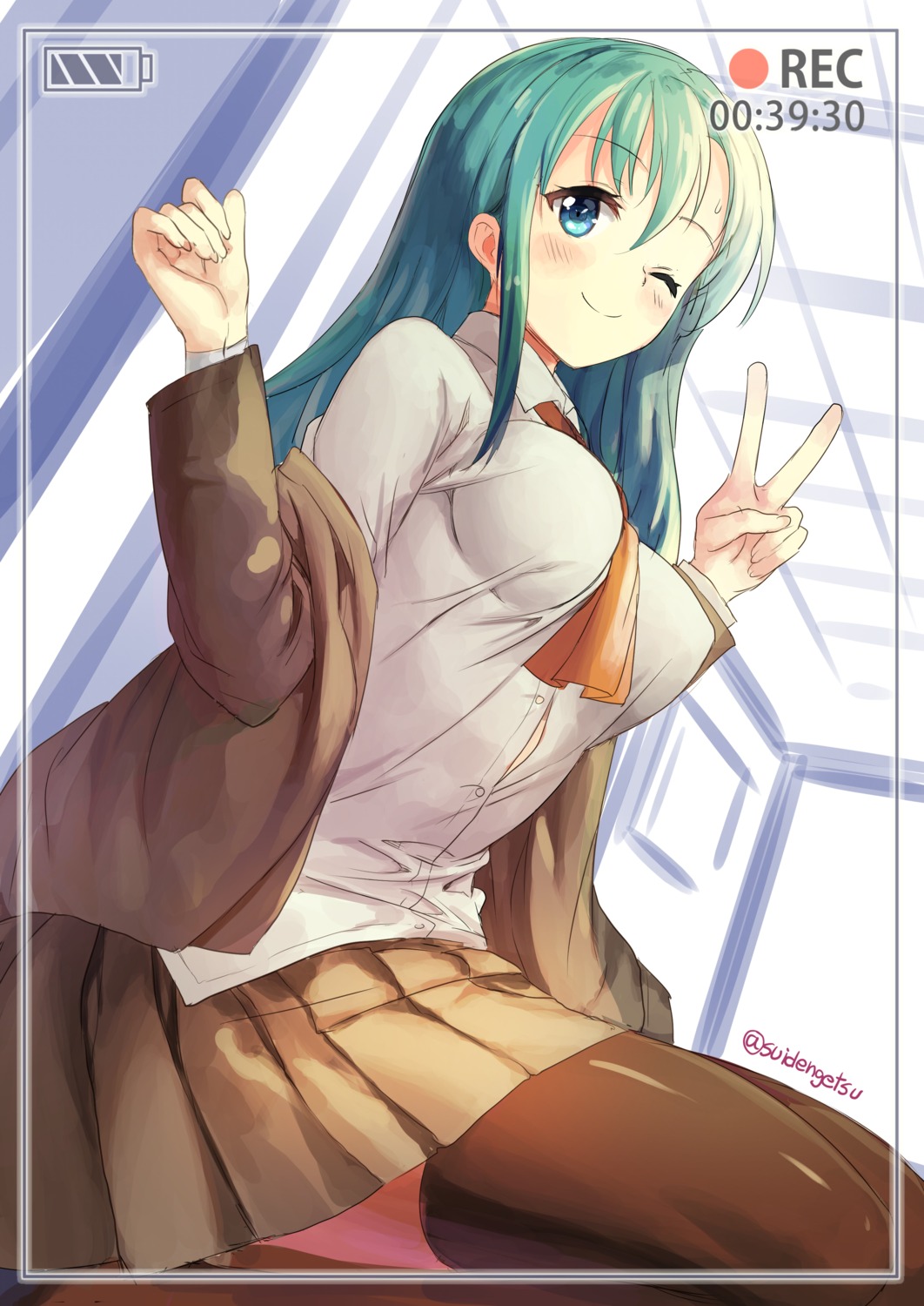 erect_nipples, kantai_collection, open_shirt, seifuku, suiden_getsu, suzuya_(kancolle), thighhighs