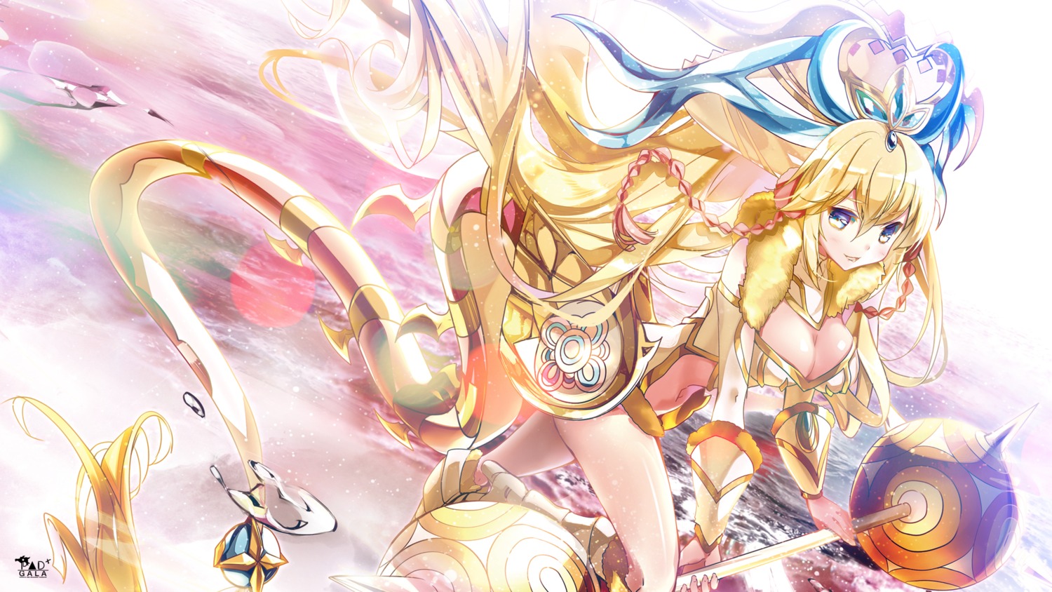 armor, cleavage, heco, heels, puzzle_&_dragons, sakuya_(puzzle_&_dragons), tail, weapon