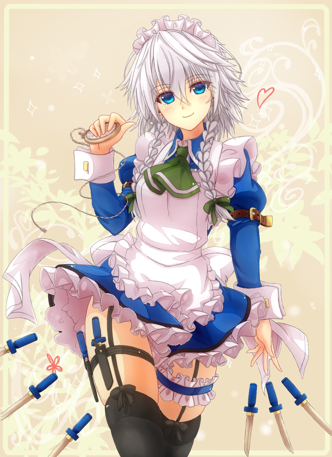 garter, izayoi_sakuya, maid, mickey_dunn, stockings, thighhighs, touhou, weapon