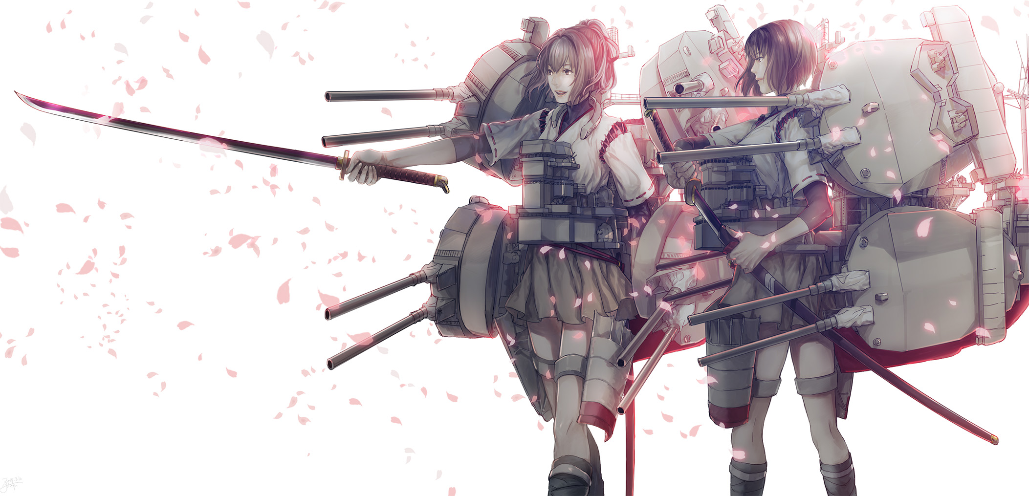 hitaki_azami, hyuuga_(kancolle), ise_(kancolle), kantai_collection, sword, weapon